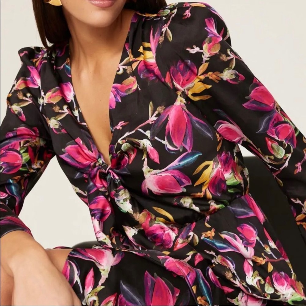 delfi collective lindsay floral dress size XS black purple pink green C1 - Picture 2 of 8